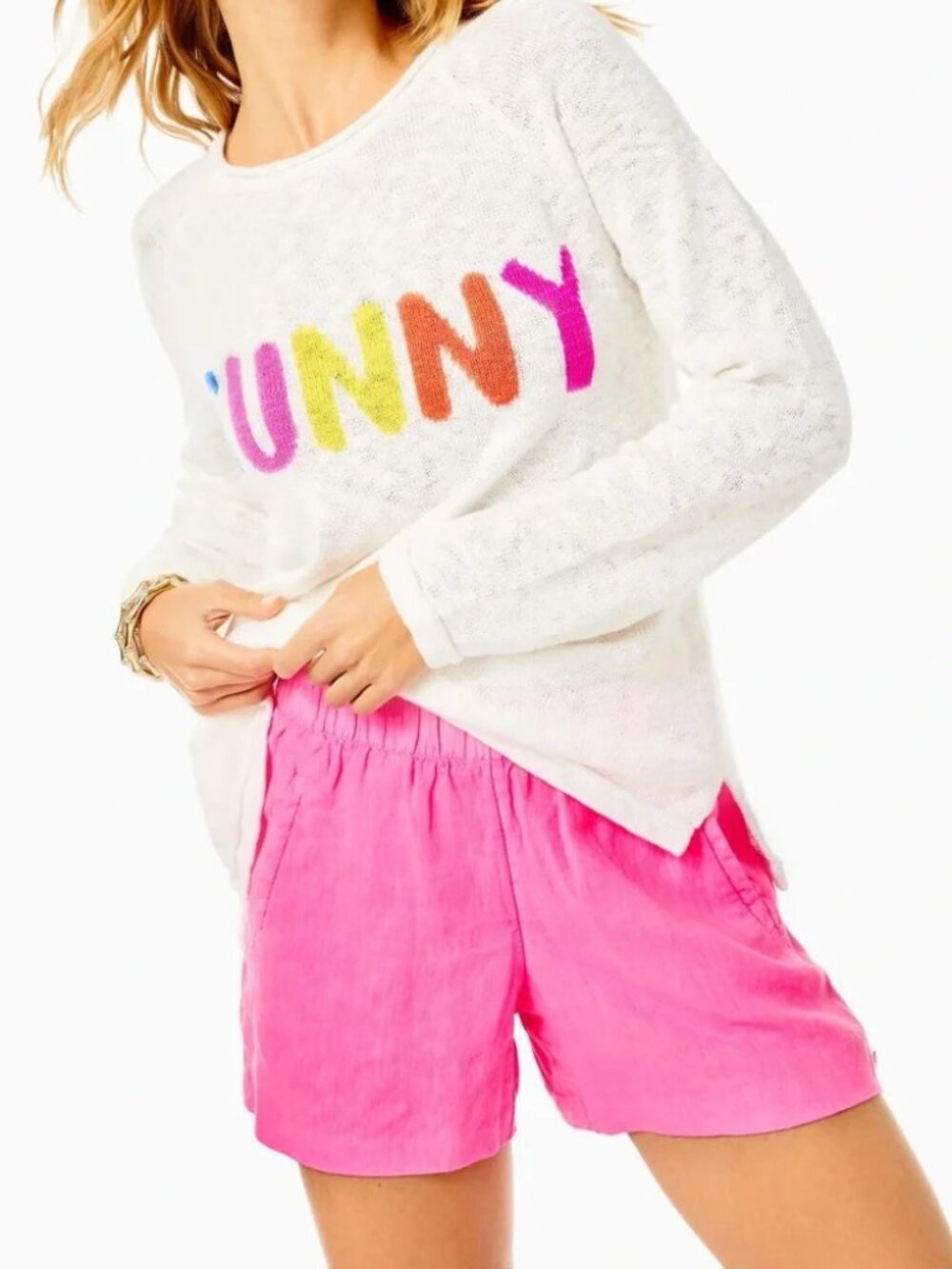 Lilly Pulitzer | Hot Pink Lilo Elastic Waist Pull On Linen Shorts L